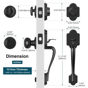 Calzibeno <b>Matte</b> <b>Black</b> Front <b>Door</b> Lock Set Classic <b>Knob</b> With Deadbolt Reversible For Right Left <b>Door</b> Anti Theft Key Operated - Product Image 3