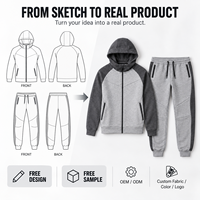 Ensemble jogging et sweat à capuche zippé pour homme, color block, 2 pièces, en molleton mélangé coton, pour tenue décontractée quotidienne