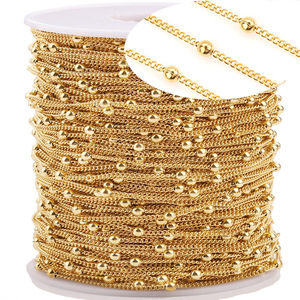 Cadena de acero inoxidable chapada en oro de 18k con cuentas en rollo para la fabricación de joyas 10M H1259 - Product Image 1