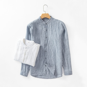 Primavera nuova camicia da <span class=keywords><strong>uomo</strong></span> in <span class=keywords><strong>lino</strong></span> piccolo bavero a maniche lunghe Casual in cotone <span class=keywords><strong>di</strong></span> <span class=keywords><strong>lino</strong></span> - Product Image 2