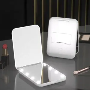Cermin rias kosmetik lipat meja persegi panjang wanita Desktop portabel cermin rias Led cahaya kecil Logo kustom dengan lampu