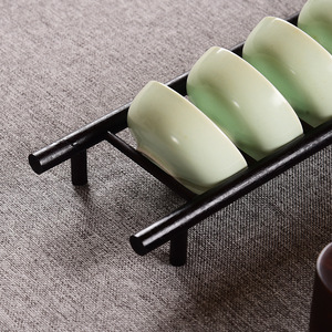 Support à tasses en bambou trapézoïdal, égouttoir décoratif de bureau de style chinois, pour service à thé ovale - Product Image 2
