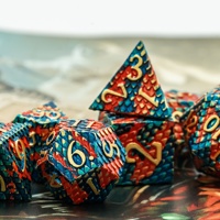 Pour Udixi Logo personnalisé donjons et Dragons RPG jeu de dés en métal échelle de Dragon polyédrique Orange et bleu emballé dans une boîte en métal