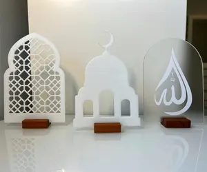 Ramadan and Eid Decoration 2024 Muslim Islamic Decoration Wooden Eid Ramadan Decoration 3pcs as 1 set