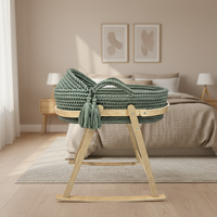 Panier de Moïse ovale moderne écologique, tissé à la main, portable, personnalisable pour nouveau-né