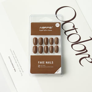 AIERFEI, 24 Uds., superventas, Color sólido, marrón, corto, ovalado, suave, Gel, bonita Prensa en <span class=keywords><strong>uñas</strong></span> postizas, venta al por mayor, suministros para <span class=keywords><strong>uñas</strong></span> - Product Image 5
