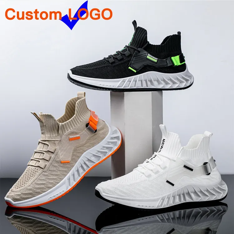 Logo Custom Men Sneakers Comfortable Flat Sole Sport breathable mesh Running Shoes