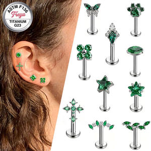 Piercing de Titanio G23 ASTM-F136 con Zirconia Verde Esmeralda para Cartílago de Oreja, Labret y Labio, Rosca Interna, Joyería Corporal al por Mayor - Product Image 1