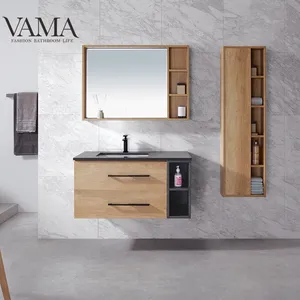 VAMA工厂40英寸现代浴室柜新设计浮动浴室梳妆台带石英顶部和侧柜774040