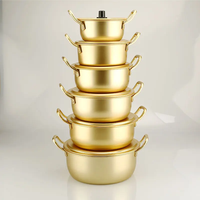 24 pièces/carton, bols à nouilles, riz et soupes en aluminium doré antiadhésif de 20 cm avec doubles poignées, vaisselle coréenne pour le petit-déjeuner et le dîner, compatible lave-vaisselle