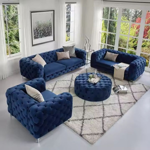 Juego de Muebles Modulares Chesterfield para Sala de Estar, Estilo Moderno, Dos Plazas, Terciopelo Verde, Sofá Lounge Resistente y Económico - Product Image 3
