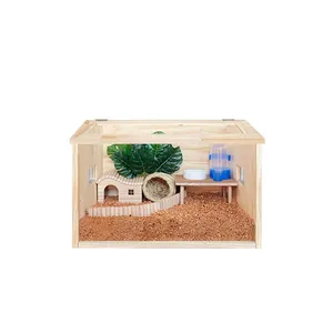 Wooden Hamster Cage Oblique Opening Small Animal House for Hamsters or Other Similar-Sized Pets