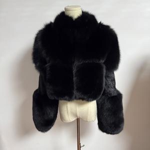 RX 모피 사용자 정의 스탠드 칼라 밍크 긴 소매 전체 펠트 여성 진짜 푹신한 빨간 여우 폭격기 크롭 코트 미니 여우 모피 재킷 - Product Image 5