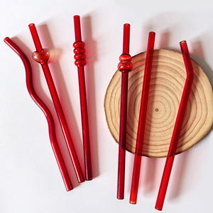 Paille en verre rouge haute borosilicate 8mm rouge en forme de gourde en forme de coude en bambou section ensemble de paille - Product Image 4