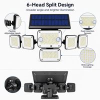 Lampe solaire murale à 6 têtes 366 LED avec double capteur de mouvement PIR et télécommande, IP44, pour extérieur