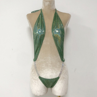 Haut de Bikini Chaîne Argentée à Strass AB Blanc Une Pièce Grande Quantité, Tenues de Strip-Teaseuse Sexy, Body et String pour Femmes, Vêtements de Danse Exotiques