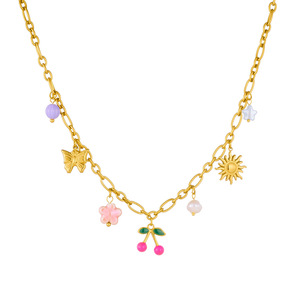 Gold Plated Charm Necklace With Butterfly Sun Cherry Pendant For Gift - Product Image 5