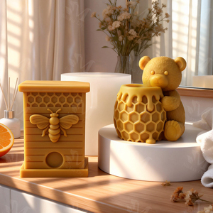 J10-538 Moule en silicone en forme d'ours pour figurine en plâtre d'aromathérapie, bougie artisanale et pierre diffuseur, motif nid d'abeille, DIY - Product Image 3