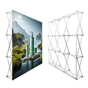 Portable Pop-up Backdrop Display Stand with Fabric and Magic Sticker Aluminum Frame for Exhibition & Advertising Promotion
