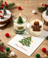 Lot de 2 bougies parfumées en cire de soja 3D pour Noël, figurines mignonnes de bonhomme en pain d'épices et mini-sculptures d'arbre de Noël, avec cire transparente à l'intérieur