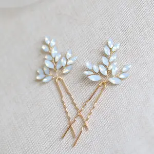 SLBRIDAL 3 Colors Alloy Opal Crystal Wedding Hair Pin Stickers Bridal Hair piece accessories Women Bridesmaids Hair Jewelry