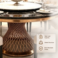Table moderne minimaliste avec plateau en marbre noir et plateau tournant, service de projet complet pour mobilier de restaurant de luxe