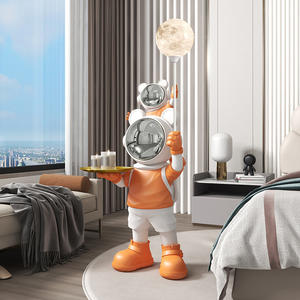 Lampe lunaire sur pied style INS avec plateau ours astronaute parent-enfant, grande sculpture artisanale en résine peinte à la main pour la maison - Product Image 1