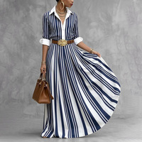 Robes maxi à col rayé, sans ceinture, à boutons contrastés, coupe ample, style A-line