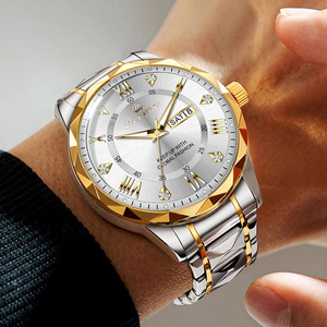 <span class=keywords><strong>Montre</strong></span> Louie Juelen pour homme, bracelet <span class=keywords><strong>en</strong></span> acier inoxydable doré, étanche, double calendrier, mécanique à quartz, aiguilles simples - Product Image 2