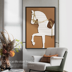 JZ Hall Living Room Decorative Abstract Animal Art Wall <strong>Painting</strong> Mixed Media Artwork Handmade 3D <strong>Horse</strong> <strong>Painting</strong> - Product Image 1