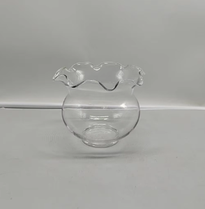 Hand Blown Wavy Rim Clear Crystal Glass Small Fish Bowl Modern Decorative Aquarium for Home Office Desktop Centerpiece - Product Image 2