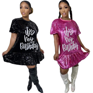 All'ingrosso Custom Bling è il mio compleanno graziosi abiti di paillettes Casual Oversize vestito di paillettes per le donne abbigliamento in magazzino - Product Image 4