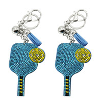 Porte-clés de pickleball en forme de raquette, avec strass scintillants en cristal et diamant, et pompon en suède, cadeau souvenir sportif