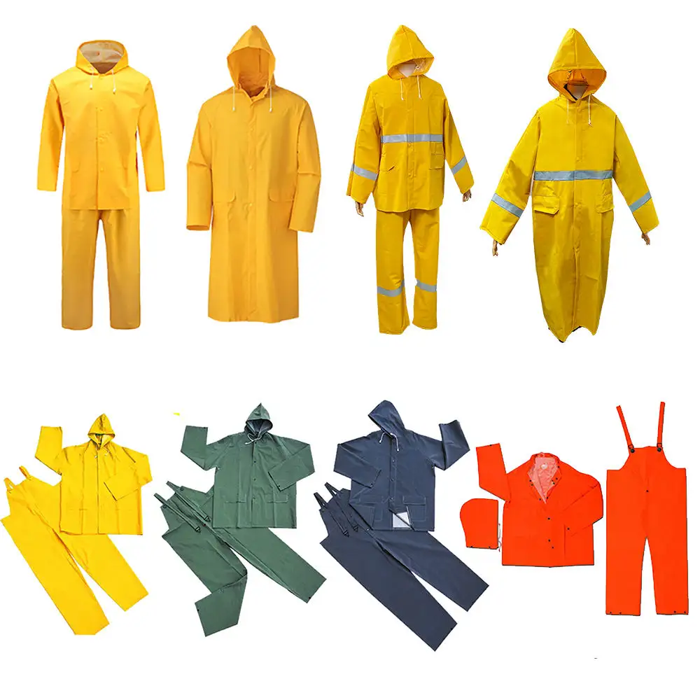 Bestrain Pvc Raincoat Yellow Water Proof Heavy Duty For Adults Mens Long Rainwear Polyester Hooded Raincoat