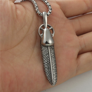 Titanium Steel Feather Pendant Stainless Steel Themed Pendant For Men Gift Jewelry 233069 - Product Image 2