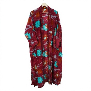 Peignoirs indiens multicolores en soie, style kimono, Kantha, vente en gros, vêtements de nuit faits main, patchwork floral, luxe, respirant - Product Image 2