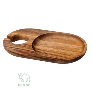 Bandeja de Madera de Acacia Ecológica Lacada para Servir Vino, Botellas, Copas, Queso, Charcutería, Fiestas y Eventos - Product Image 1