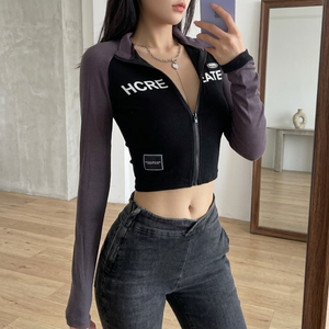 Hot Supplier Custom <b>Cropped</b> Full Zip Raglan Sleeve Jacket Solid Color Streetwear Long Sleeve Slim Breathable Knit <b>Top</b> for Womens - Product Image 2