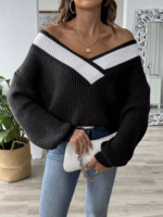 Chandails d'hiver à la mode pour dames tenues tricotées à manches longues col en v style décontracté pull pour femmes