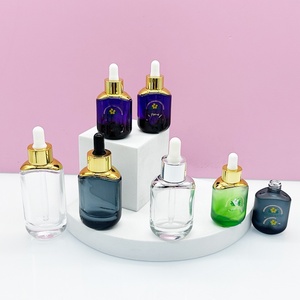 Custom Color 15ml 30ml 50ml 100ml Transparent Grey Purple Cosmetic Packaging Glass Serum <b>Bottles</b> and <b>Dropper</b> Lid - Product Image 1