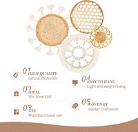 Décoration murale en panier bohème - Panier tissé plat à suspendre au mur, décor mural en macramé rond avec glands blancs