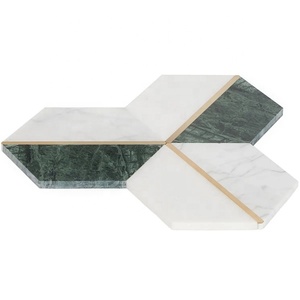 Polished White Carrara and Verde Affai Marble and Brass <strong>Mosaic</strong> Kitchen Backsplash Thassos White with Mother of Pearl <strong>Mosaic</strong> - Product Image 4