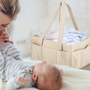 ราคาดีขายส่งแบบพกพาเท็ดดี้กํามะหยี่เนอสเซอรี่ออแกไนเซอร์ตะกร้าถังแม่แบกกระเป๋าผ้าอ้อมผ้าอ้อมแคดดี้สําหรับทารก - Product Image 4