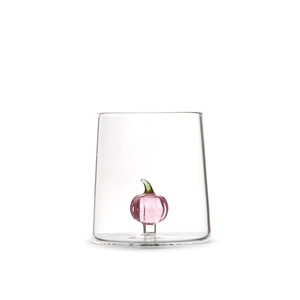 Bicchiere in Vetro Borosilicato Trasparente con Mini Decorazione a Zucca Rosa - Product Image 1