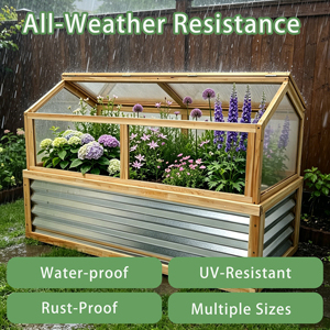 Large Natural Wood Galvanized Metal Raised Garden Bed Kit Polycarbonate Greenhouse Cover Easy Assembly Climbing Plant Home - Product Image 4