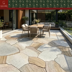 GOLDKING Pietra Naturale Organica per <span class=keywords><strong>Pavimentazione</strong></span> Esterna, Grigio Chiaro Beige con Striature, Bordo Naturale Grezzo, Progetto all'Ingrosso - Product Image 2