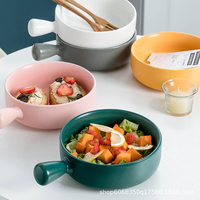 Bol à salade créatif nordique avec poignée, vaisselle en céramique japonaise mignonne avec poignée, bol à nouilles