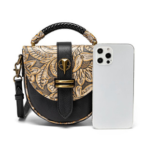 Nuevo bolso bandolera de cuero genuino para mujer, estilo retro con relieve, bolso de mano para teléfono móvil. - Product Image 3
