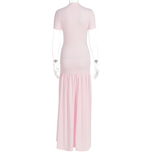 Vestido Maxi Bodycon para Mujer - Vestido Formal de Manga Corta con Cuello Alto y Dobladillo con Volantes, Vestidos de Mujer, Ropa de Mujer, Moda - Product Image 5