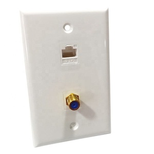Plaque murale double <span class=keywords><strong>RJ45</strong></span> et <span class=keywords><strong>coaxiale</strong></span> Cat6 de type US avec connecteur Keystone F-81 - Product Image 1
